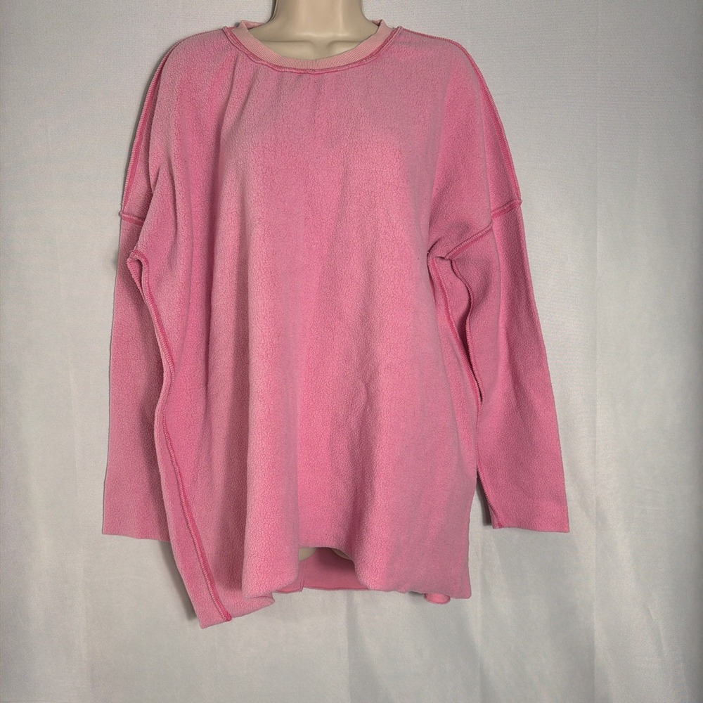 Free People Pullover Fleece Oversized Exposed Seams Pink Women Large
